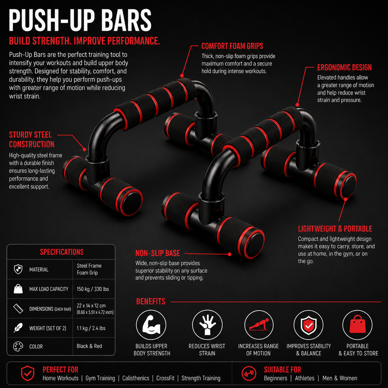 Push-Up Bars with Foam Grip Handles