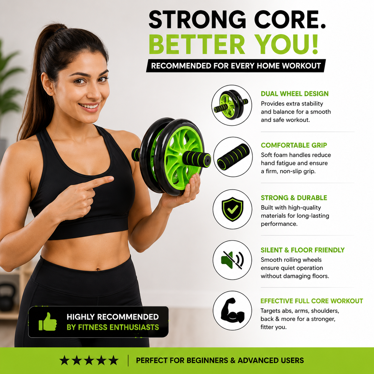 DeadStop AB Roller Wheel – Premium Home Gym Core Workout Equipment